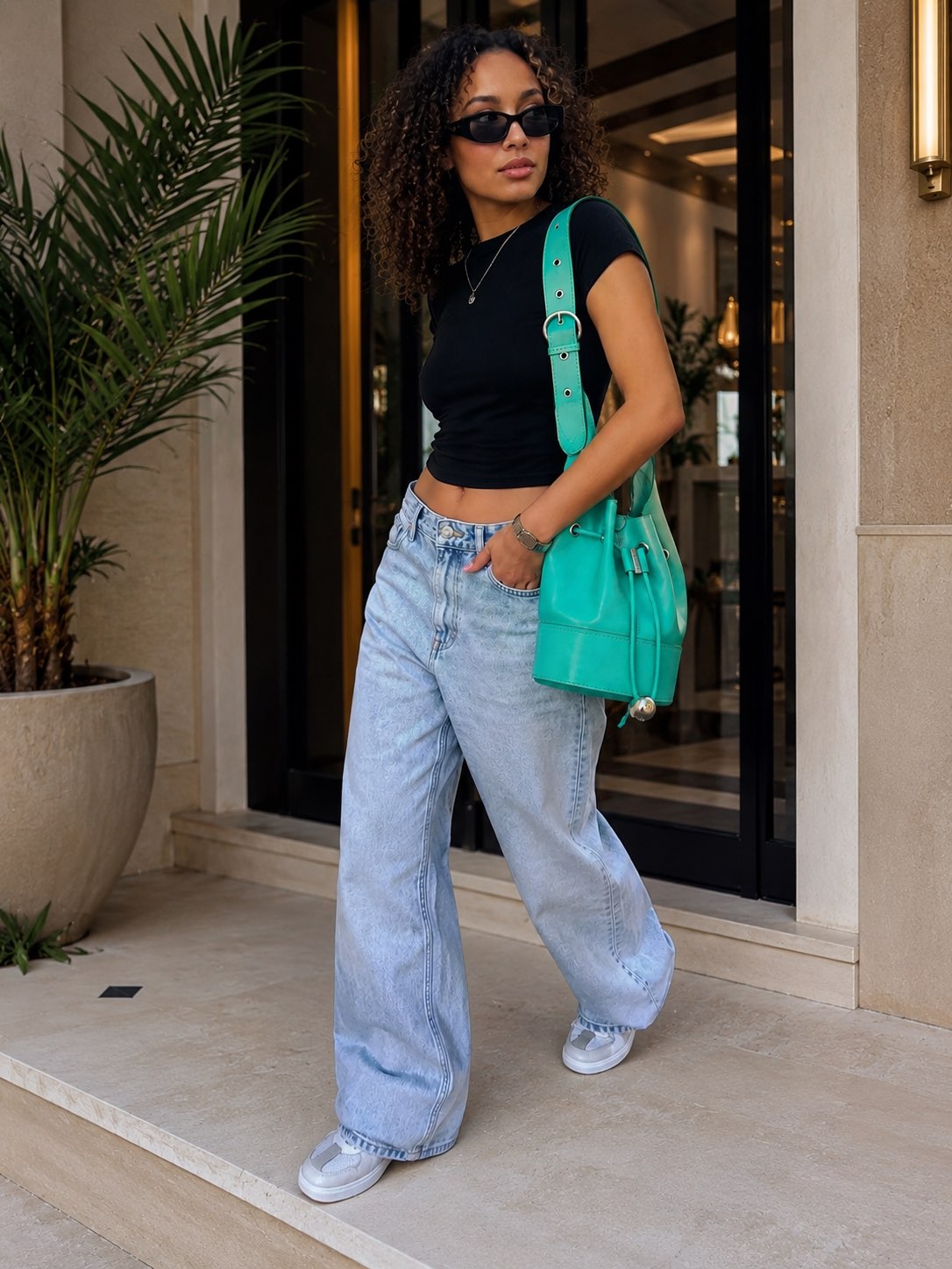 Lancel — Sac Lancel modèle CHERI- Seau Cuir Bleu Canard — photo 1