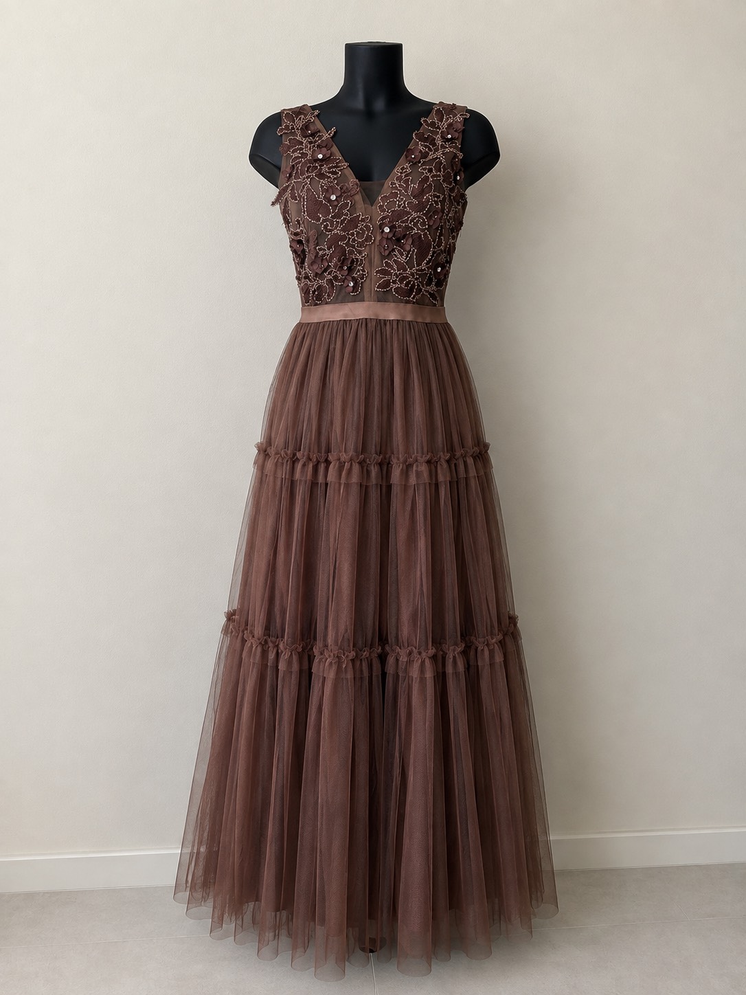 SHOWBIZ — Robe longue SHOWBIZ tulle chocolat & broderies — photo 1