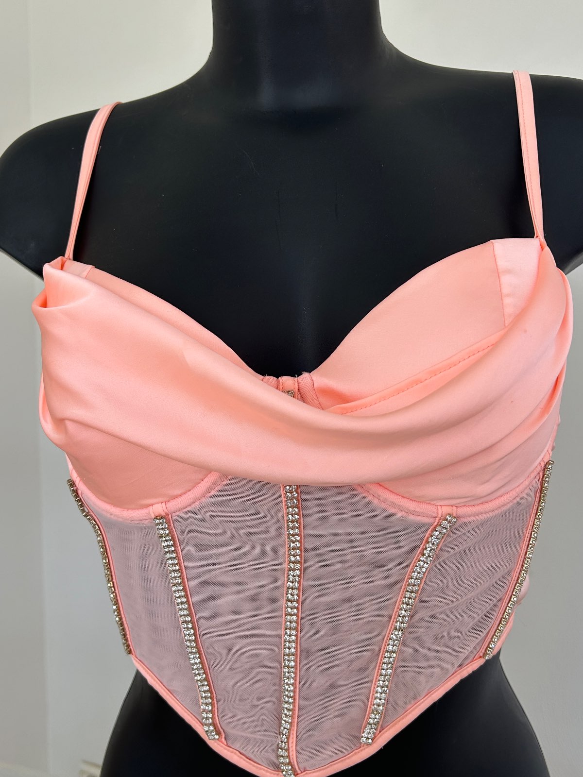 Oh Polly — Top bustier strass & transparence rose corail — photo 1