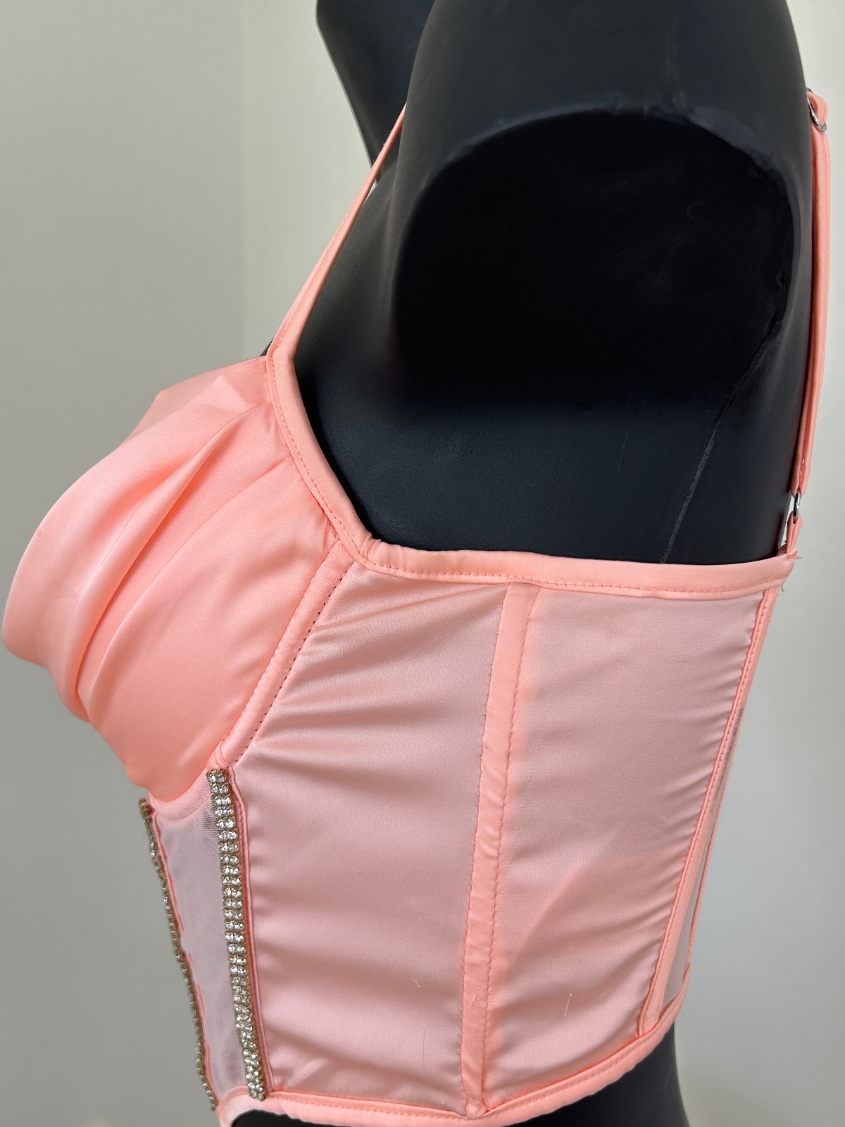 Oh Polly — Top bustier strass & transparence rose corail — photo 2