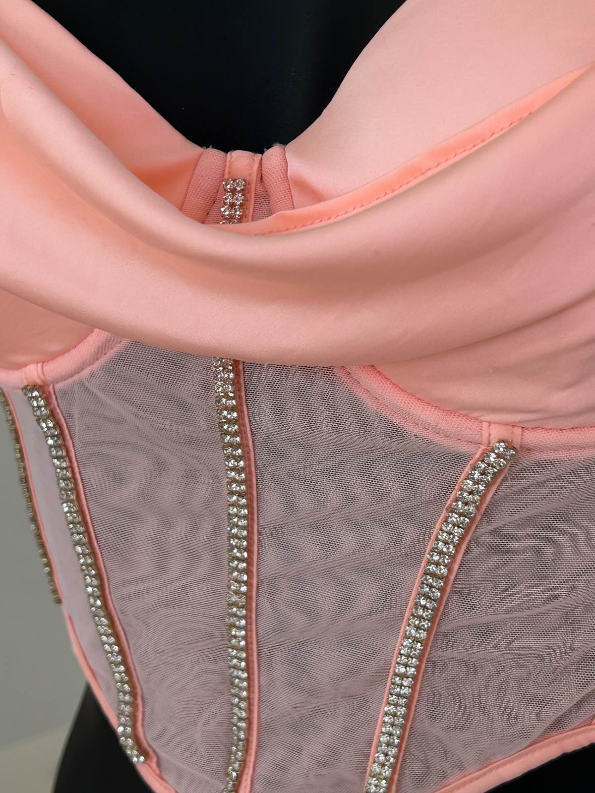 Oh Polly — Top bustier strass & transparence rose corail — photo 4