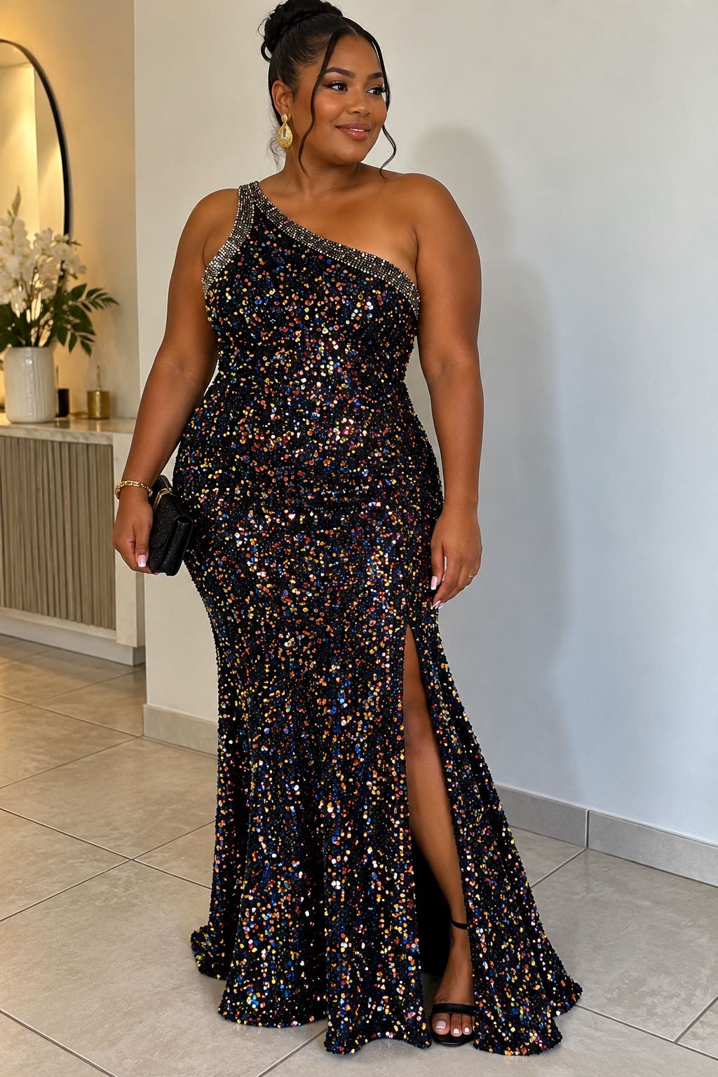 F&P — Robe de soirée F&P à sequins multicolores — photo 1